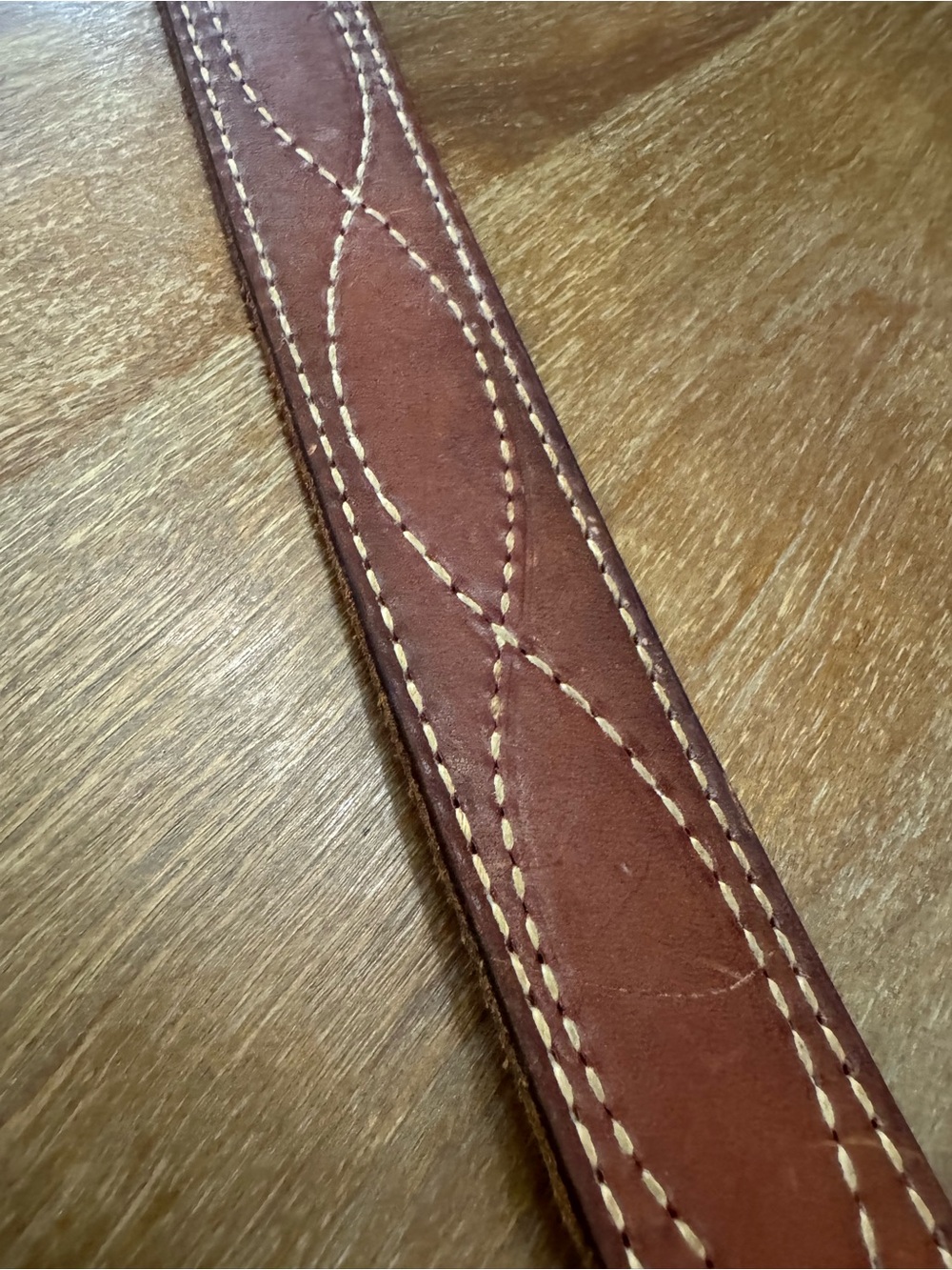Men's Brown Leather Belt with Decorative Contrast Stitching